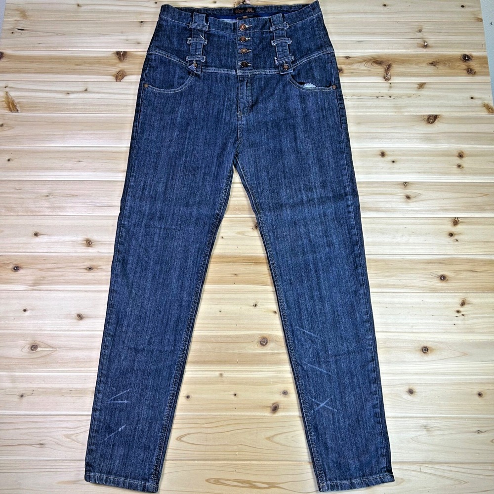 Rock Revolution Jeans Womens 32 High Rise 4 Button Decorative Strap Skinny Denim
